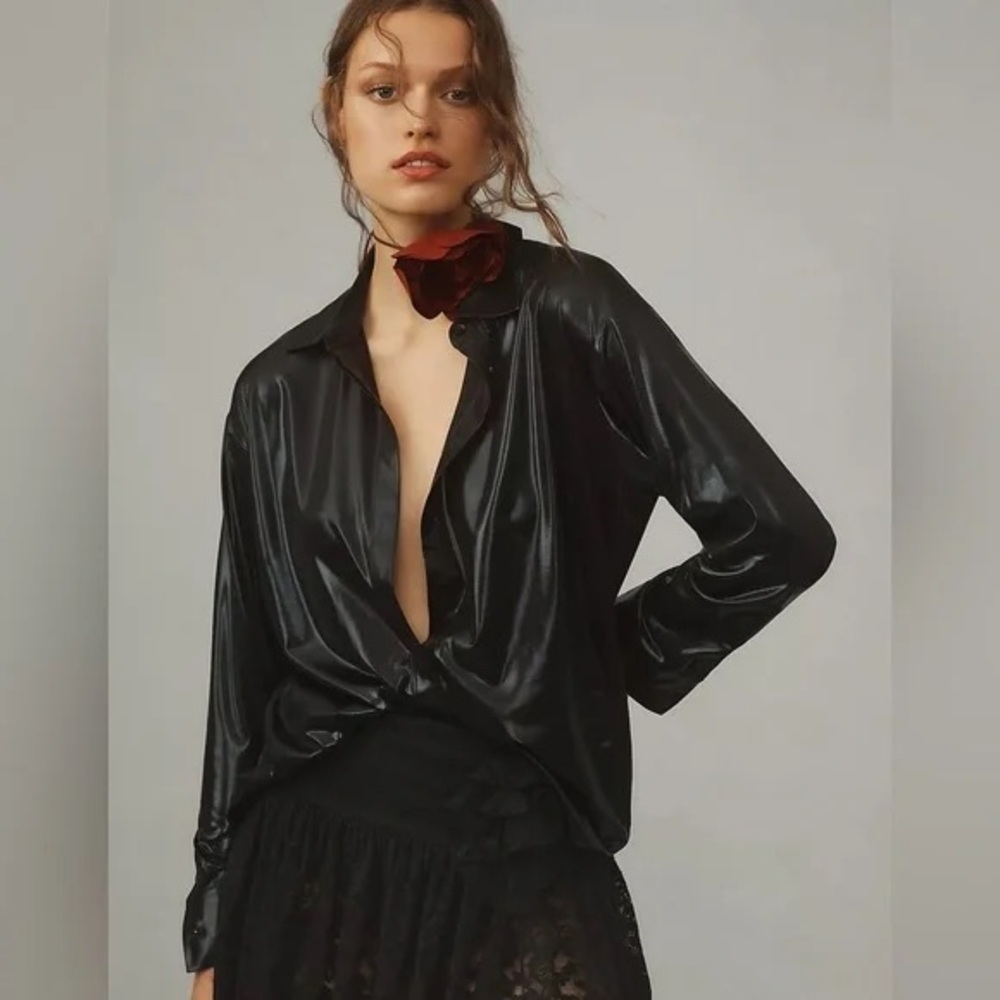 NWT- The Gillian Liquid Shine Buttondown Shirt - S